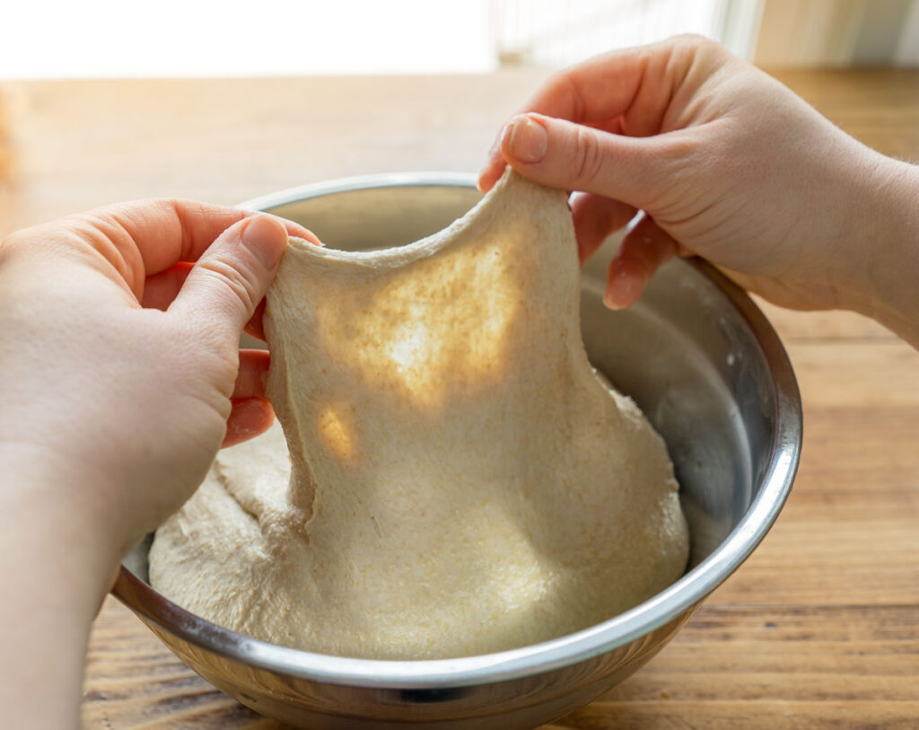 Windowpane test on fresh milled dough